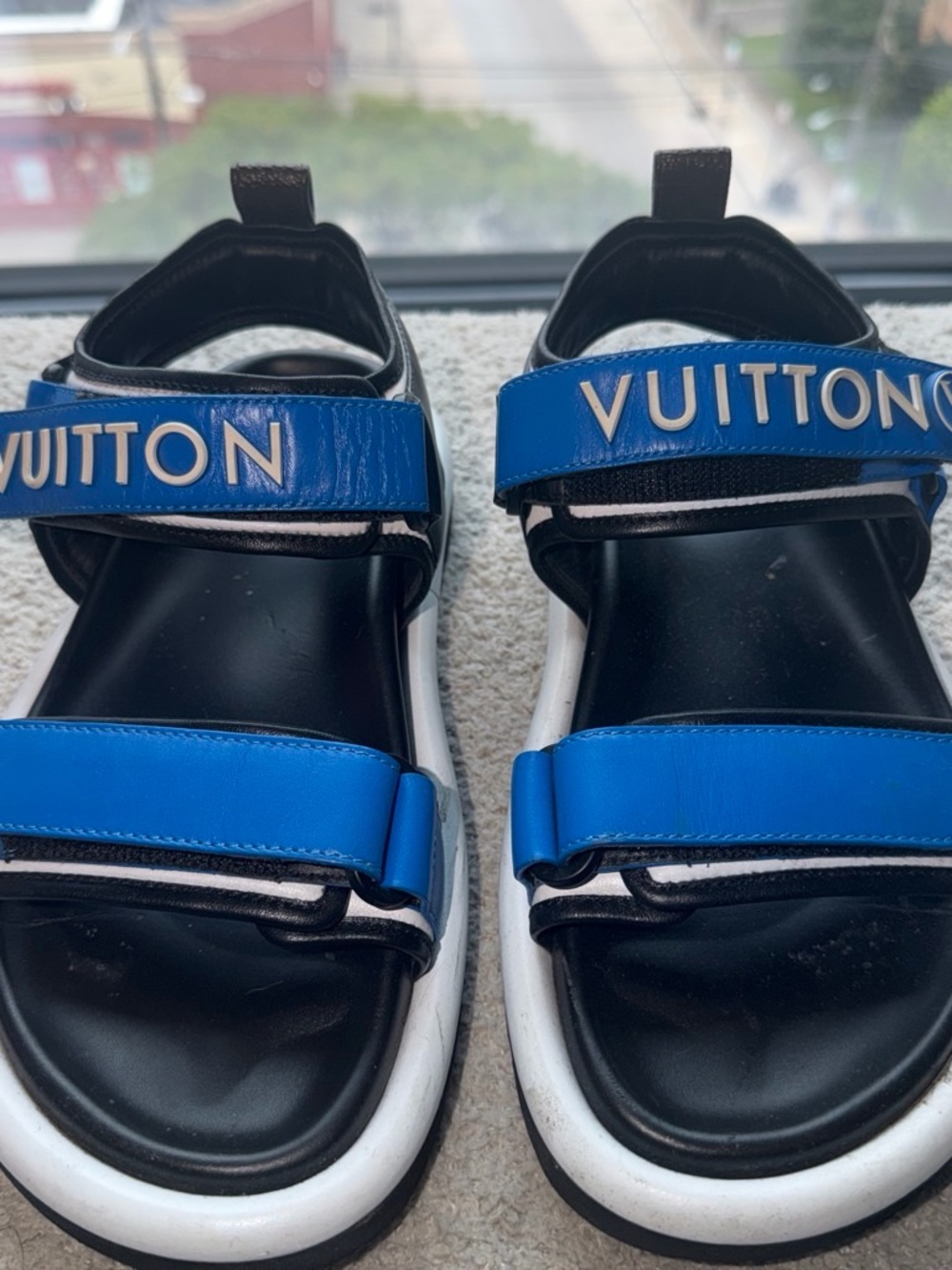 Louis Vuitton Kids Blue and Black Logo Strap Sandals